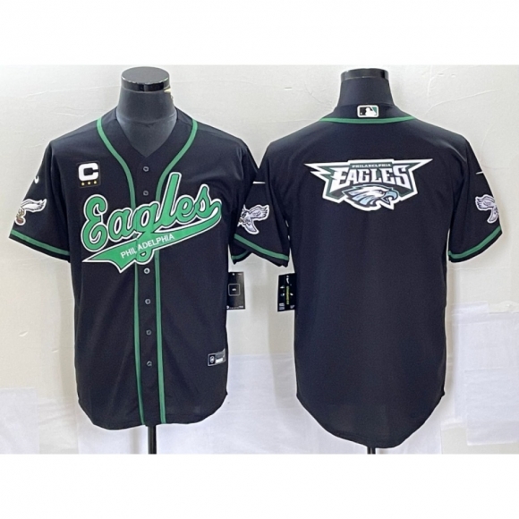 Men's Philadelphia Eagles Black With 3-star C Patch Team Big Logo Cool Base Stitched Baseball Jersey