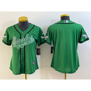 Women's Philadelphia Eagles Blank Green Cool Base Stitched Baseball Jersey(Run Small)