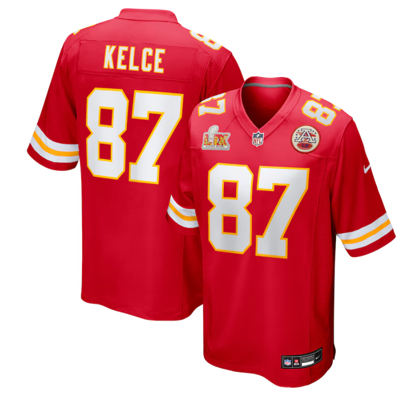 Men's Kansas City Chiefs Nike #87 Travis Kelce Super Bowl LIX Game Jersey - Red