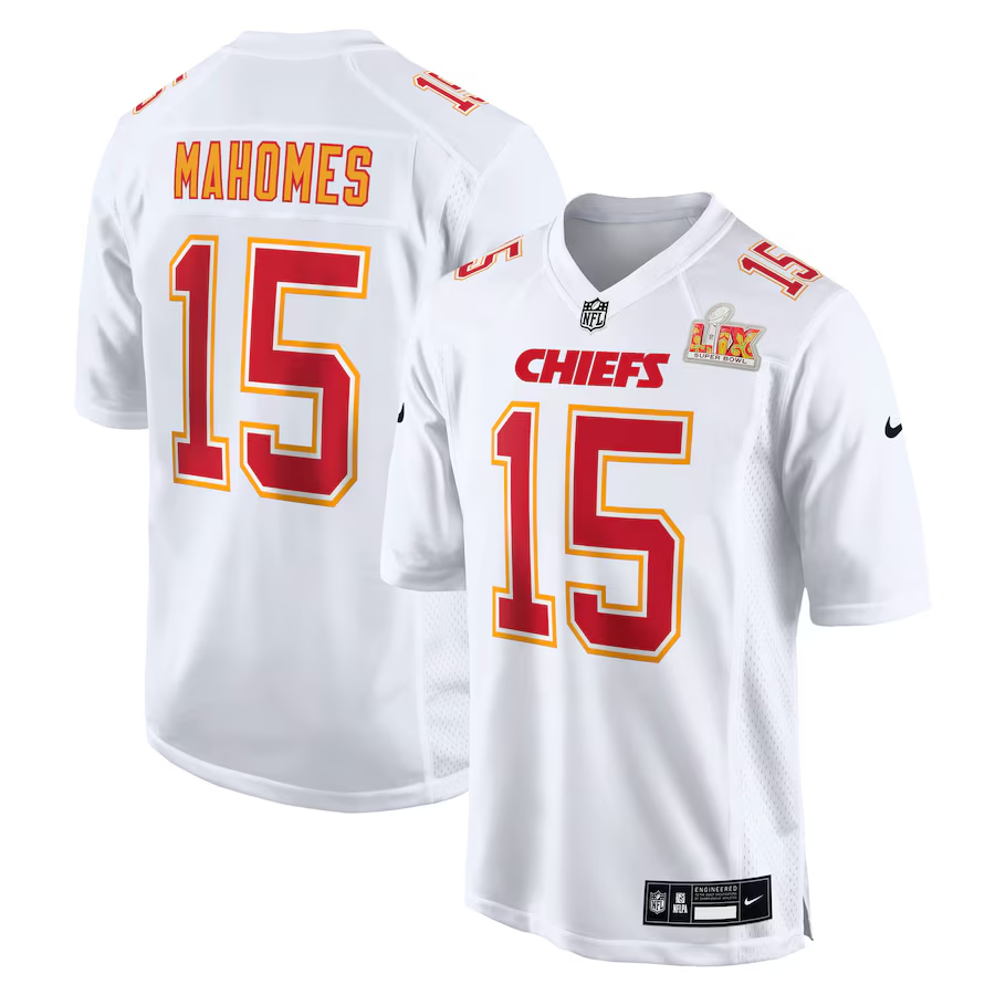 Men's Kansas City Chiefs Nike #15 Patrick Mahomes Super Bowl LIX Fashion Game Jersey - Tundra White